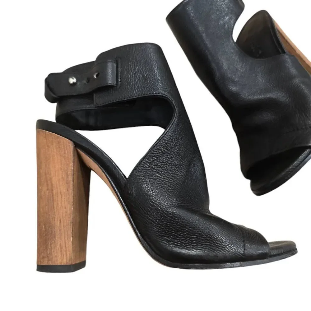 Vince Addie Heels Women's 5 M Black Leather High Heel Open Peep Toe Party Preppy